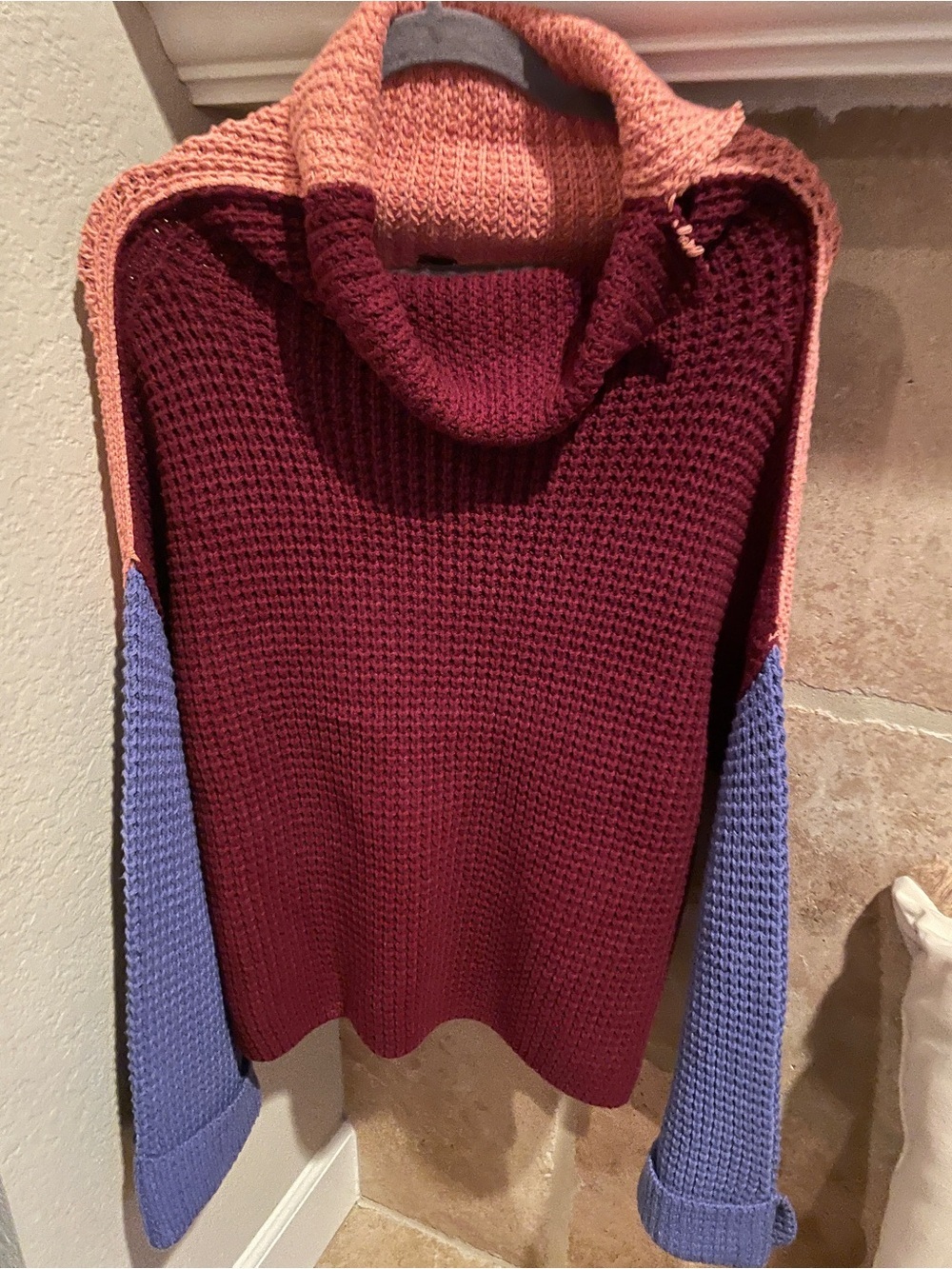 NWOT Free People Colorblock Oversized Cotton Sweater Flaw Comfy Beach M